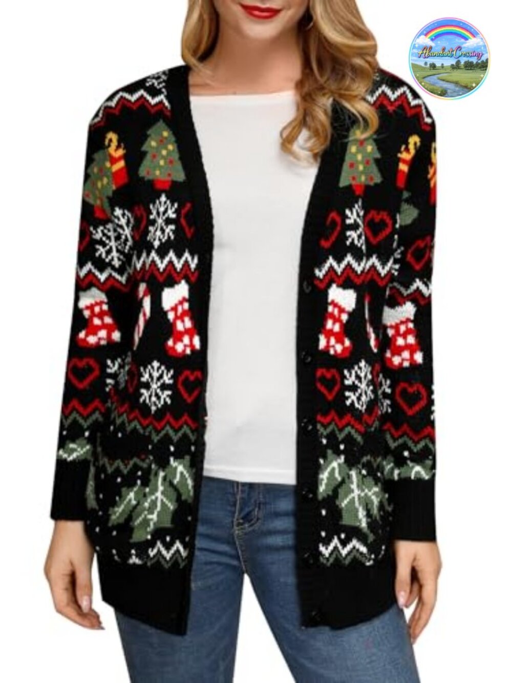 Womens Christmas Cardigan Button Down Ugly Sweater with Pockets